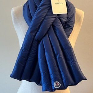 New With Tag 100% Authentic Moncler Scarf Down Puffer Navy Blue